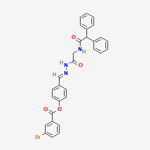 molecular formula C30H24BrN3O4 B11539882 4-[(E)-{[2-(2,2-Diphenylacetamido)acetamido]imino}methyl]phenyl 3-bromobenzoate 