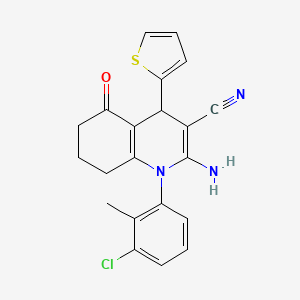 2-Amino-1-(3-chloro-2-methylphenyl)-5-oxo-4-(thiophen-2-yl)-1,4,5,6,7,8-hexahydroquinoline-3-carbonitrile