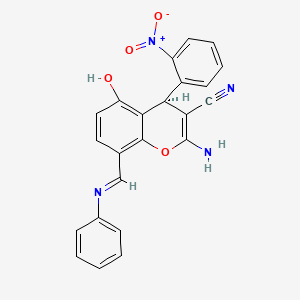 (4R)-2-amino-5-hydroxy-4-(2-nitrophenyl)-8-[(Z)-(phenylimino)methyl]-4H-chromene-3-carbonitrile