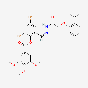 molecular formula C29H30Br2N2O7 B11540206 2,4-Dibromo-6-[(Z)-({2-[5-methyl-2-(propan-2-YL)phenoxy]acetamido}imino)methyl]phenyl 3,4,5-trimethoxybenzoate 