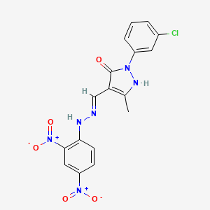 (4Z)-2-(3-chlorophenyl)-4-{[2-(2,4-dinitrophenyl)hydrazinyl]methylidene}-5-methyl-2,4-dihydro-3H-pyrazol-3-one