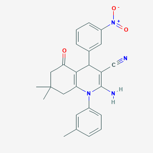 molecular formula C25H24N4O3 B11540329 2-Amino-7,7-dimethyl-1-(3-methylphenyl)-4-(3-nitrophenyl)-5-oxo-1,4,5,6,7,8-hexahydroquinoline-3-carbonitrile 