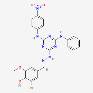 2-bromo-6-methoxy-4-[(E)-(2-{4-[(4-nitrophenyl)amino]-6-(phenylamino)-1,3,5-triazin-2-yl}hydrazinylidene)methyl]phenol