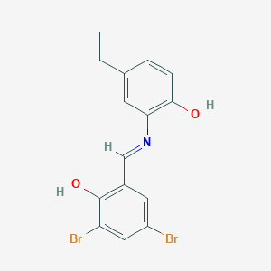 molecular formula C15H13Br2NO2 B11540341 2,4-Dibromo-6-[(E)-[(5-ethyl-2-hydroxyphenyl)imino]methyl]phenol 