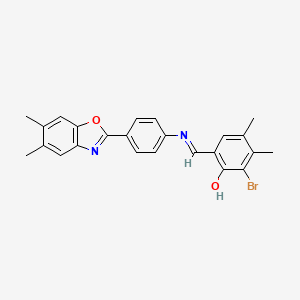 molecular formula C24H21BrN2O2 B11540359 2-bromo-6-[(E)-{[4-(5,6-dimethyl-1,3-benzoxazol-2-yl)phenyl]imino}methyl]-3,4-dimethylphenol 