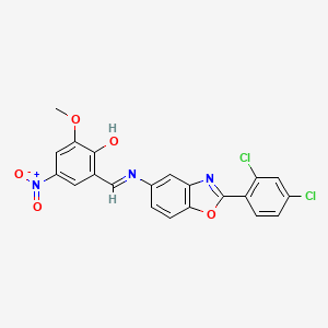 molecular formula C21H13Cl2N3O5 B11540360 2-[(E)-{[2-(2,4-dichlorophenyl)-1,3-benzoxazol-5-yl]imino}methyl]-6-methoxy-4-nitrophenol 