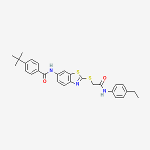 molecular formula C28H29N3O2S2 B11540375 4-tert-butyl-N-[2-({2-[(4-ethylphenyl)amino]-2-oxoethyl}sulfanyl)-1,3-benzothiazol-6-yl]benzamide 