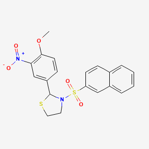 molecular formula C20H18N2O5S2 B11540416 2-(4-Methoxy-3-nitrophenyl)-3-(naphthalen-2-ylsulfonyl)-1,3-thiazolidine 