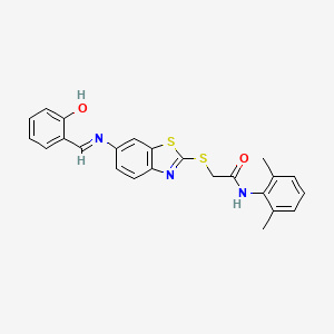 molecular formula C24H21N3O2S2 B11540553 N-(2,6-dimethylphenyl)-2-[(6-{[(E)-(2-hydroxyphenyl)methylidene]amino}-1,3-benzothiazol-2-yl)sulfanyl]acetamide 