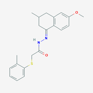 molecular formula C21H24N2O2S B11540559 N'-[(1E)-6-methoxy-3-methyl-3,4-dihydronaphthalen-1(2H)-ylidene]-2-[(2-methylphenyl)sulfanyl]acetohydrazide 