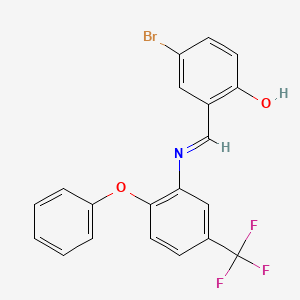 molecular formula C20H13BrF3NO2 B11540583 4-bromo-2-[(E)-{[2-phenoxy-5-(trifluoromethyl)phenyl]imino}methyl]phenol 