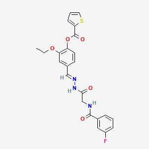 molecular formula C23H20FN3O5S B11540592 2-Ethoxy-4-[(E)-({2-[(3-fluorophenyl)formamido]acetamido}imino)methyl]phenyl thiophene-2-carboxylate 