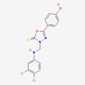 molecular formula C15H11Cl2N3O2S B11540597 3-{[(3,4-dichlorophenyl)amino]methyl}-5-(4-hydroxyphenyl)-1,3,4-oxadiazole-2(3H)-thione 