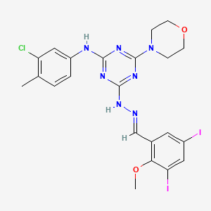 N-(3-chloro-4-methylphenyl)-4-[(2E)-2-(3,5-diiodo-2-methoxybenzylidene)hydrazinyl]-6-(morpholin-4-yl)-1,3,5-triazin-2-amine