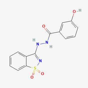 molecular formula C14H11N3O4S B11540671 N'-(1,1-dioxido-1,2-benzothiazol-3-yl)-3-hydroxybenzohydrazide 