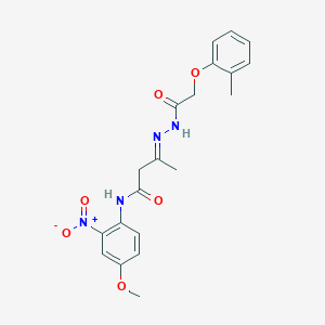 (3E)-N-(4-methoxy-2-nitrophenyl)-3-{2-[(2-methylphenoxy)acetyl]hydrazinylidene}butanamide