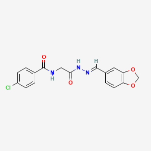 molecular formula C17H14ClN3O4 B11540687 N-(2-(2-(1,3-Benzodioxol-5-ylmethylene)hydrazino)-2-oxoethyl)-4-chlorobenzamide 