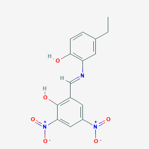 molecular formula C15H13N3O6 B11540721 2-[(E)-[(5-Ethyl-2-hydroxyphenyl)imino]methyl]-4,6-dinitrophenol 