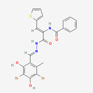 N-[(1Z)-3-[(2E)-2-(3,5-dibromo-2,4-dihydroxy-6-methylbenzylidene)hydrazinyl]-3-oxo-1-(thiophen-2-yl)prop-1-en-2-yl]benzamide