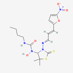 3-butyl-1-(5,5-dimethyl-3-{[(1E,2E)-3-(5-nitrofuran-2-yl)prop-2-en-1-ylidene]amino}-2-thioxo-1,3-thiazolidin-4-yl)-1-hydroxyurea