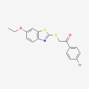 molecular formula C17H14BrNO2S2 B11541014 1-(4-Bromophenyl)-2-[(6-ethoxy-1,3-benzothiazol-2-yl)sulfanyl]ethanone 