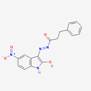 3-Phenylpropionic acid, (5-nitro-2-oxo-1,2-dihydroindol-3-ylidene)hydrazide