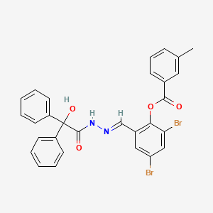 2,4-dibromo-6-[(E)-{2-[hydroxy(diphenyl)acetyl]hydrazinylidene}methyl]phenyl 3-methylbenzoate