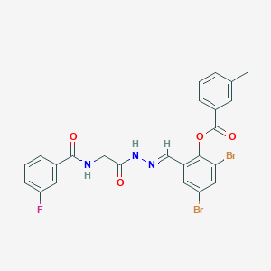 2,4-Dibromo-6-[(E)-({2-[(3-fluorophenyl)formamido]acetamido}imino)methyl]phenyl 3-methylbenzoate