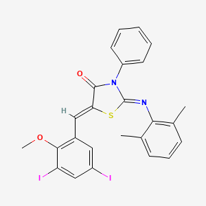 (2Z,5Z)-5-(3,5-diiodo-2-methoxybenzylidene)-2-[(2,6-dimethylphenyl)imino]-3-phenyl-1,3-thiazolidin-4-one