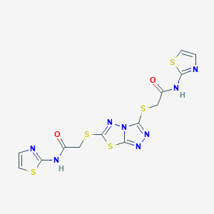 2,2'-([1,2,4]Triazolo[3,4-b][1,3,4]thiadiazole-3,6-diylbis(sulfanediyl))bis(N-(thiazol-2-yl)acetamide)