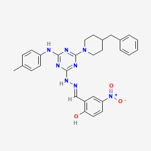 2-[(E)-(2-{4-(4-benzylpiperidin-1-yl)-6-[(4-methylphenyl)amino]-1,3,5-triazin-2-yl}hydrazinylidene)methyl]-4-nitrophenol