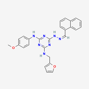 molecular formula C26H23N7O2 B11541709 N-(furan-2-ylmethyl)-N'-(4-methoxyphenyl)-6-[(2Z)-2-(naphthalen-1-ylmethylidene)hydrazinyl]-1,3,5-triazine-2,4-diamine 