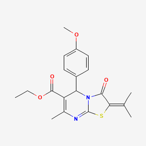 ethyl 5-(4-methoxyphenyl)-7-methyl-3-oxo-2-(propan-2-ylidene)-2,3-dihydro-5H-[1,3]thiazolo[3,2-a]pyrimidine-6-carboxylate