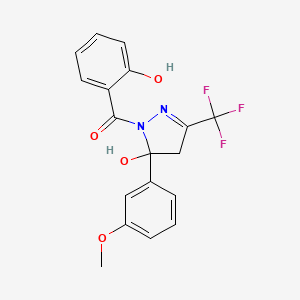 [5-hydroxy-5-(3-methoxyphenyl)-3-(trifluoromethyl)-4,5-dihydro-1H-pyrazol-1-yl](2-hydroxyphenyl)methanone