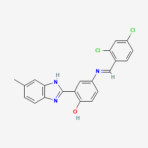 4-{[(E)-(2,4-dichlorophenyl)methylidene]amino}-2-(5-methyl-1H-benzimidazol-2-yl)phenol