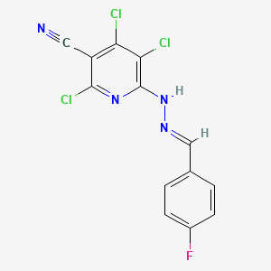 molecular formula C13H6Cl3FN4 B11542050 2,4,5-trichloro-6-[(2E)-2-(4-fluorobenzylidene)hydrazinyl]pyridine-3-carbonitrile 