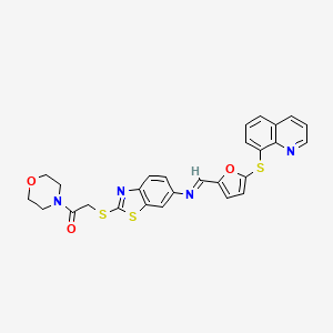 1-(morpholin-4-yl)-2-{[6-({(E)-[5-(quinolin-8-ylsulfanyl)furan-2-yl]methylidene}amino)-1,3-benzothiazol-2-yl]sulfanyl}ethanone