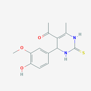 molecular formula C14H16N2O3S B11542110 1-[4-(4-Hydroxy-3-methoxyphenyl)-6-methyl-2-thioxo-1,2,3,4-tetrahydropyrimidin-5-yl]ethanone 