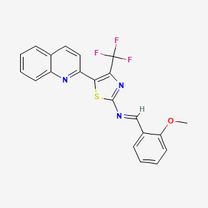 molecular formula C21H14F3N3OS B11542125 N-[(E)-(2-methoxyphenyl)methylidene]-5-(quinolin-2-yl)-4-(trifluoromethyl)-1,3-thiazol-2-amine 