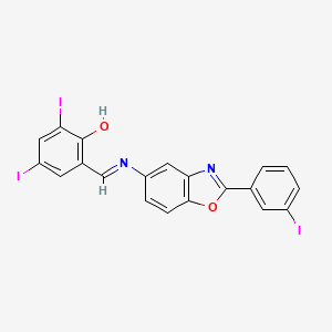 2,4-diiodo-6-[(E)-{[2-(3-iodophenyl)-1,3-benzoxazol-5-yl]imino}methyl]phenol