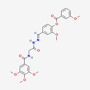 molecular formula C28H29N3O9 B11542148 2-Methoxy-4-[(E)-({2-[(3,4,5-trimethoxyphenyl)formamido]acetamido}imino)methyl]phenyl 3-methoxybenzoate 