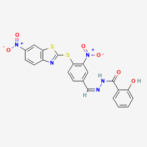 2-hydroxy-N'-[(Z)-{3-nitro-4-[(6-nitro-1,3-benzothiazol-2-yl)sulfanyl]phenyl}methylidene]benzohydrazide