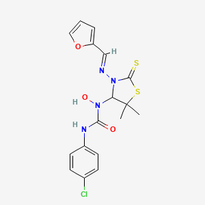 3-(4-chlorophenyl)-1-(3-{[(E)-furan-2-ylmethylidene]amino}-5,5-dimethyl-2-thioxo-1,3-thiazolidin-4-yl)-1-hydroxyurea