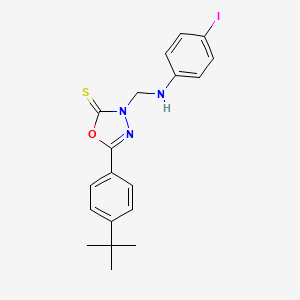 molecular formula C19H20IN3OS B11542284 5-(4-tert-butylphenyl)-3-{[(4-iodophenyl)amino]methyl}-1,3,4-oxadiazole-2(3H)-thione 