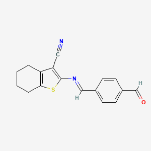 molecular formula C17H14N2OS B11542404 2-{[(E)-(4-formylphenyl)methylidene]amino}-4,5,6,7-tetrahydro-1-benzothiophene-3-carbonitrile 