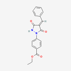 molecular formula C19H16N2O4 B11542471 Ethyl 4-[(4E)-3,5-dioxo-4-(phenylmethylidene)pyrazolidin-1-YL]benzoate 