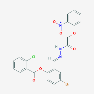 molecular formula C22H15BrClN3O6 B11542501 4-bromo-2-((E)-{[(2-nitrophenoxy)acetyl]hydrazono}methyl)phenyl 2-chlorobenzoate 