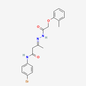 molecular formula C19H20BrN3O3 B11542520 (3E)-N-(4-bromophenyl)-3-{2-[(2-methylphenoxy)acetyl]hydrazinylidene}butanamide 