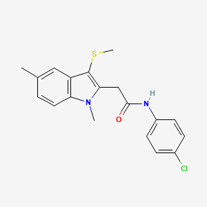 molecular formula C19H19ClN2OS B11542585 N-(4-chlorophenyl)-2-[1,5-dimethyl-3-(methylsulfanyl)-1H-indol-2-yl]acetamide 