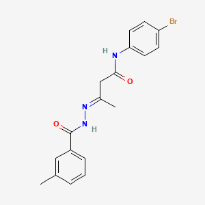 molecular formula C18H18BrN3O2 B11542590 (3E)-N-(4-bromophenyl)-3-{2-[(3-methylphenyl)carbonyl]hydrazinylidene}butanamide 